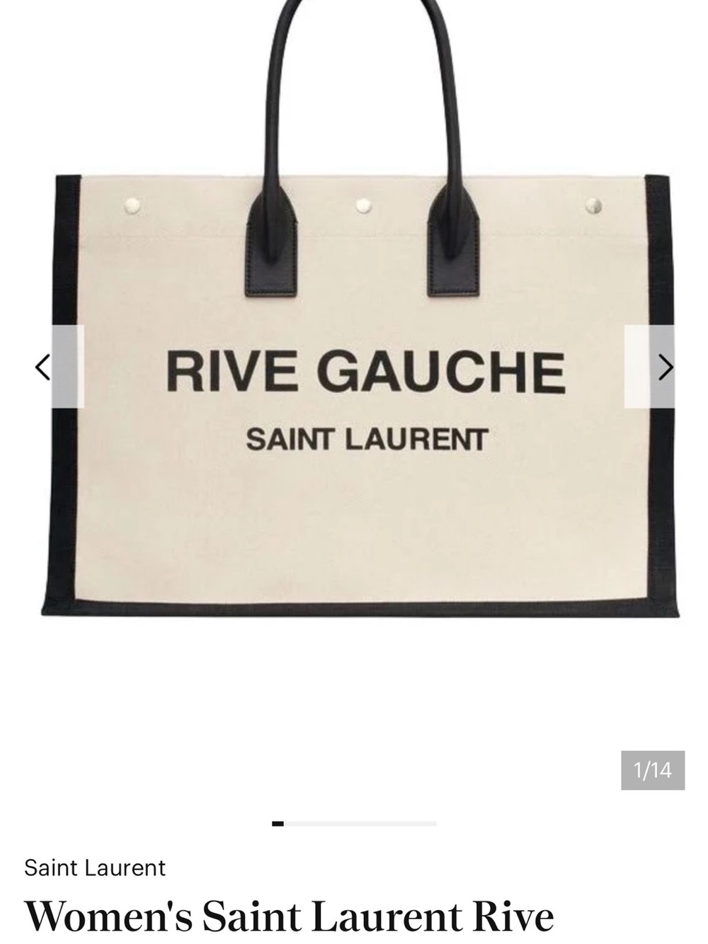 Women’s Saint Laurent Rive Gauche canvas, tote, bag, in cream/black made Italy